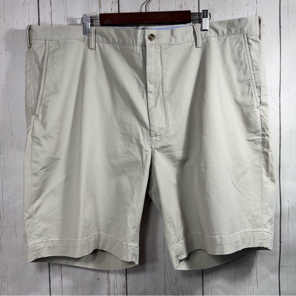 Polo by Ralph Lauren Mens Stretch Classic Fit Tan Flat Front Shorts Cotton Twill